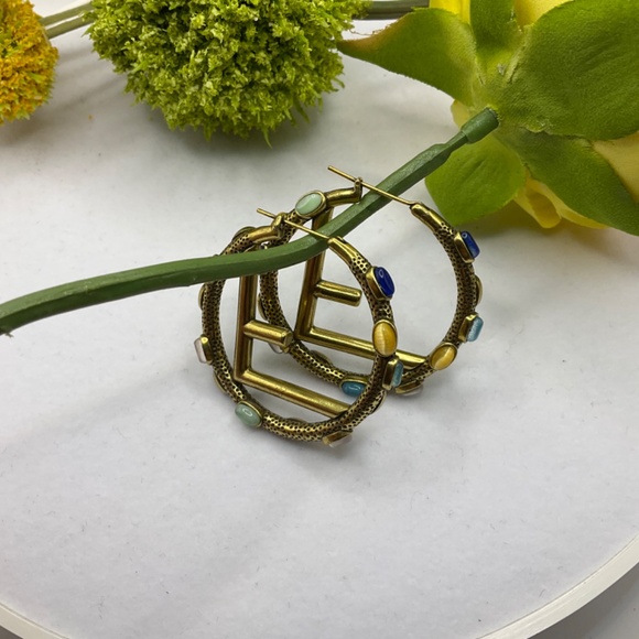 Iconic "F" Logo Hoop Earrings with Multicolored Gemstones - Picture 2 of 7